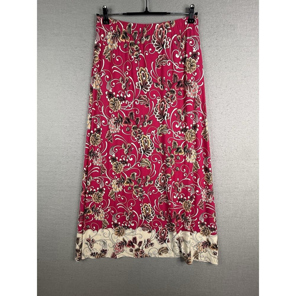 Chico's Floral A-Line Maxi Skirt Womens 0 S 4-6 Magenta Stretchy Pockets‎ Mature